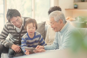 Three generations of Japanese men spending quality time together